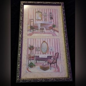 C Winterle Olson Two Picture Home Interior Wall Hanging Bathroom Art 23"x13"